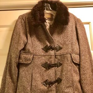 Toggle Fur Faux Collar Front Pocket Snap Jacket M